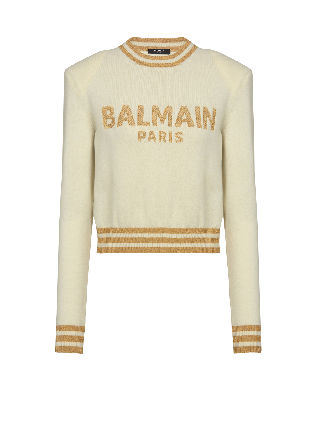 Cropped wool jumper with Balmain logo, yellow, hi-res