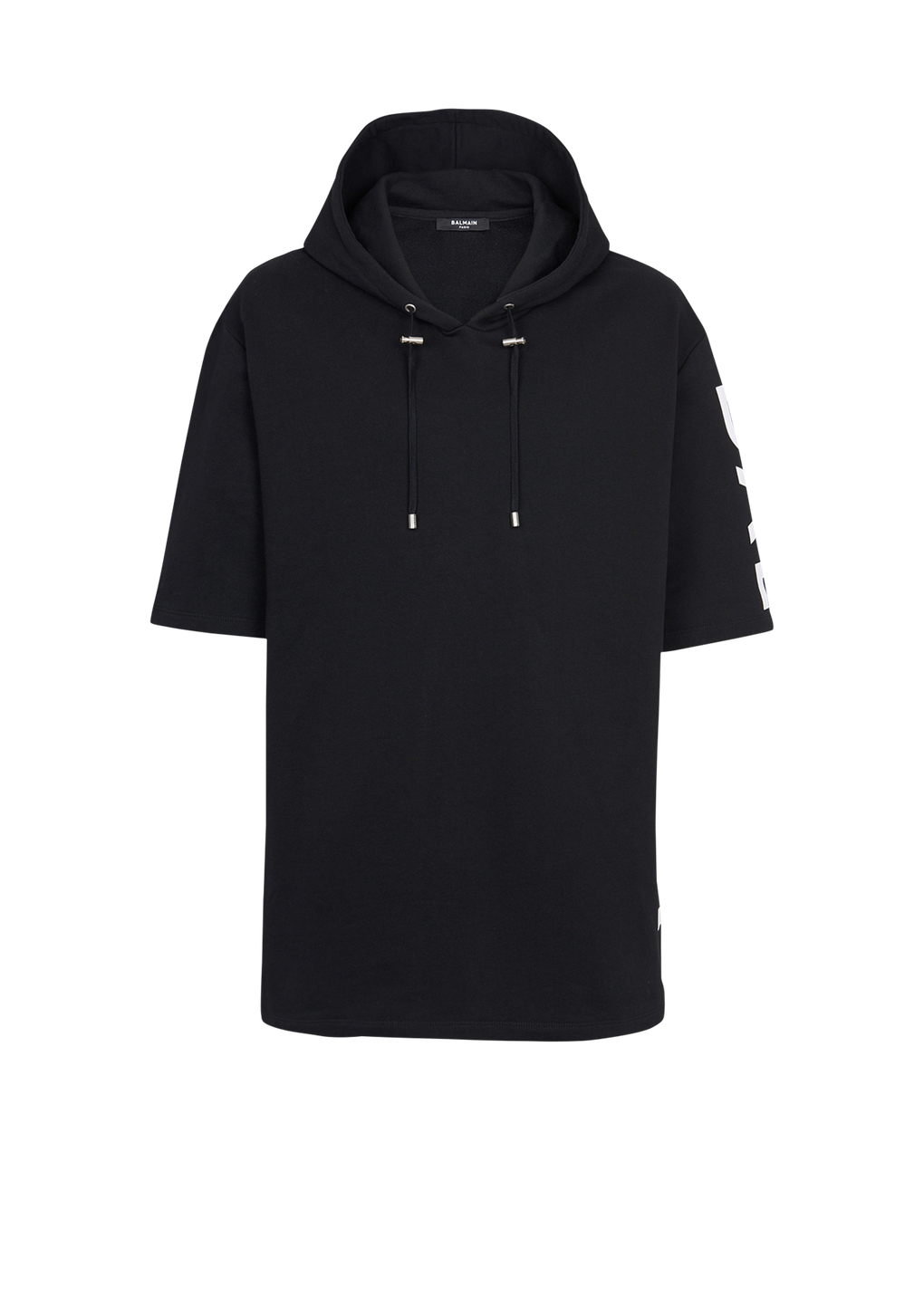 Oversized eco-designed cotton hooded sweatshirt with Balmain logo print, black, hi-res