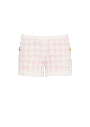 Houndstooth print high-waisted tweed shorts