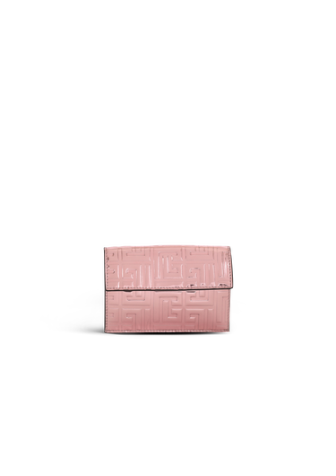 Debossed mirror-shine leather coin pouch with Balmain monogram