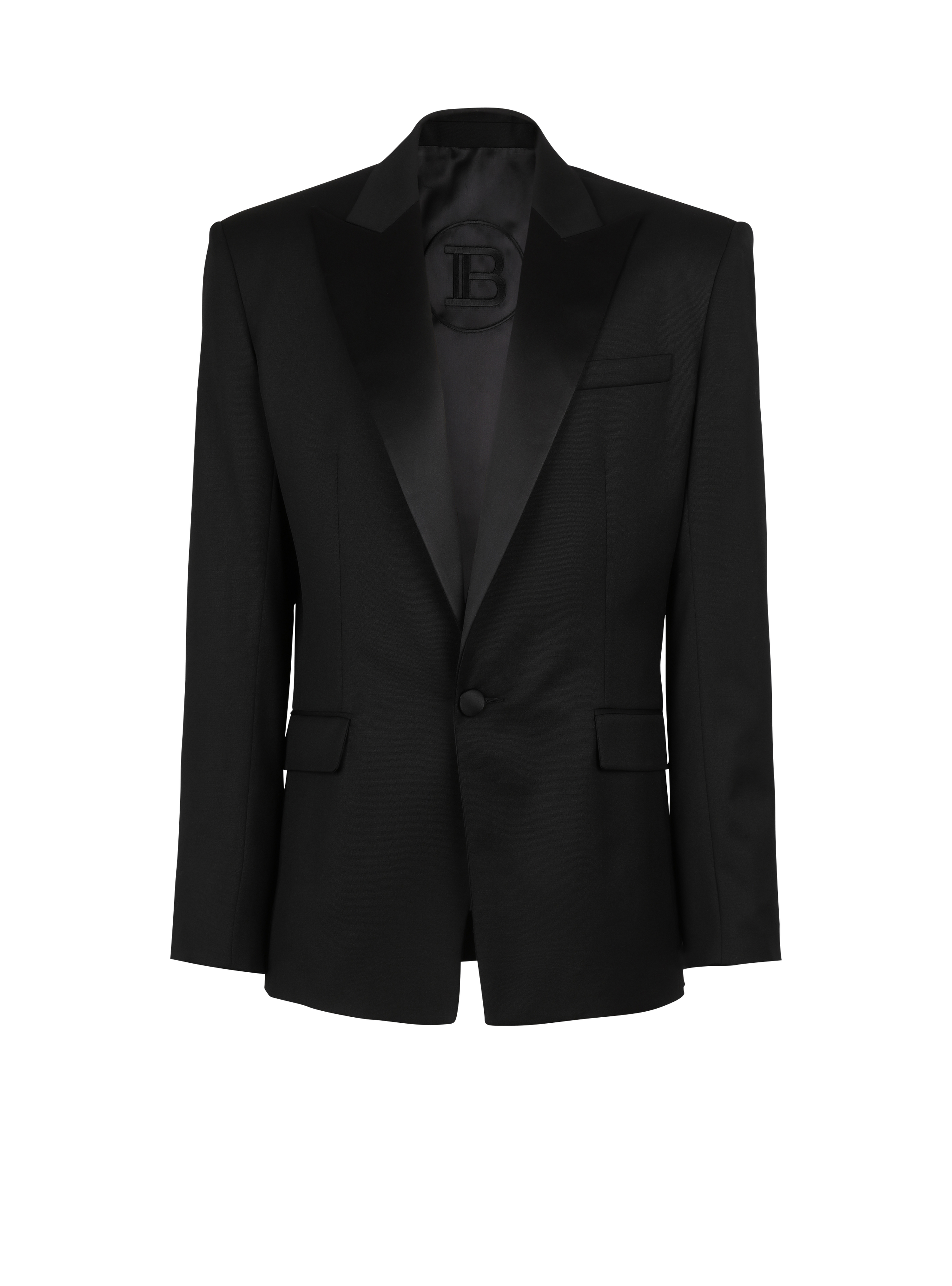 Wool blazer with satin collar, black