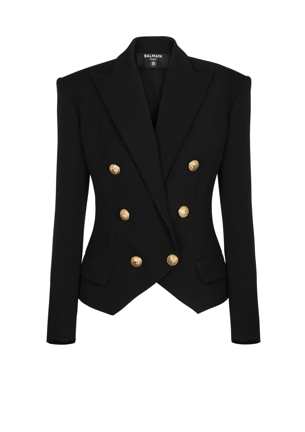 Wool double-breasted blazer, black, hi-res
