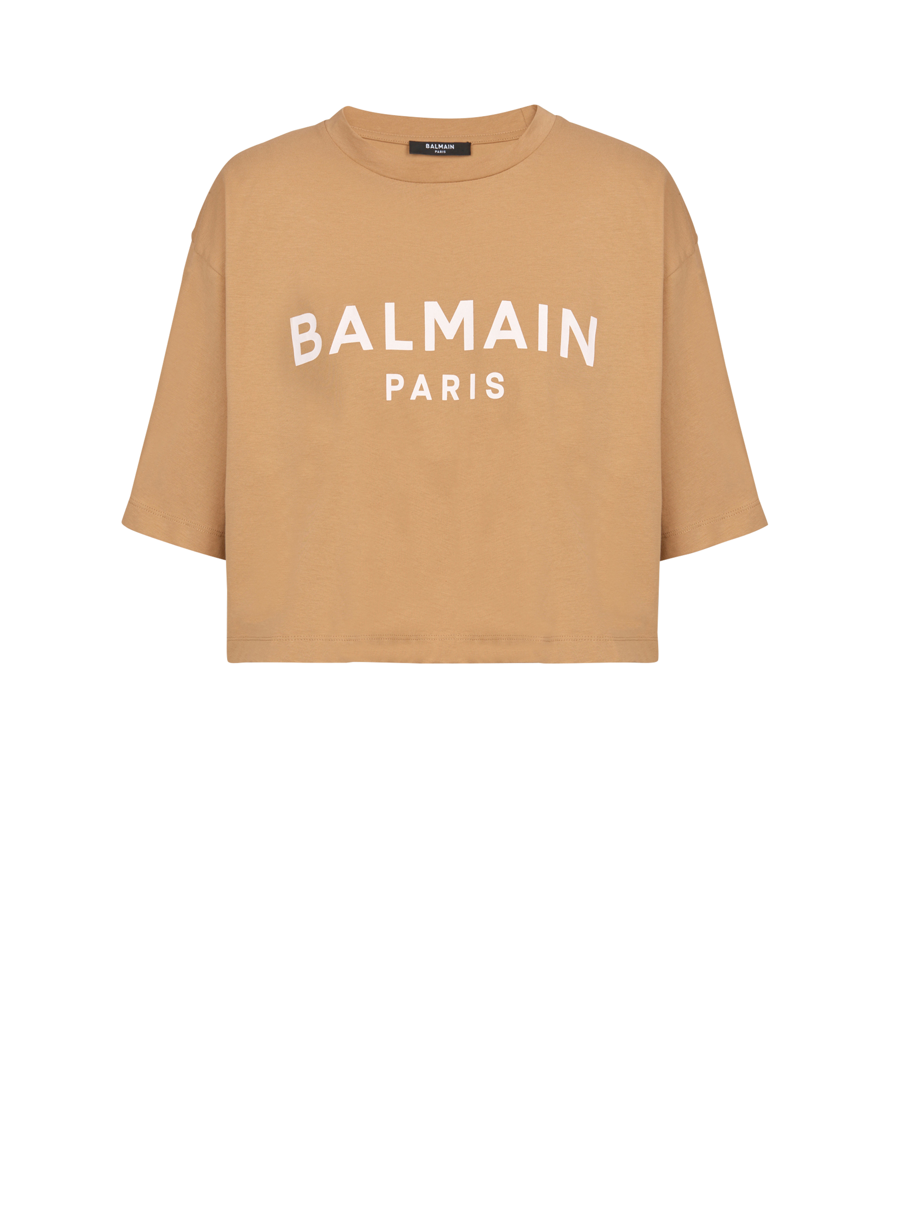Cropped cotton Balmain logo T-shirt, brown