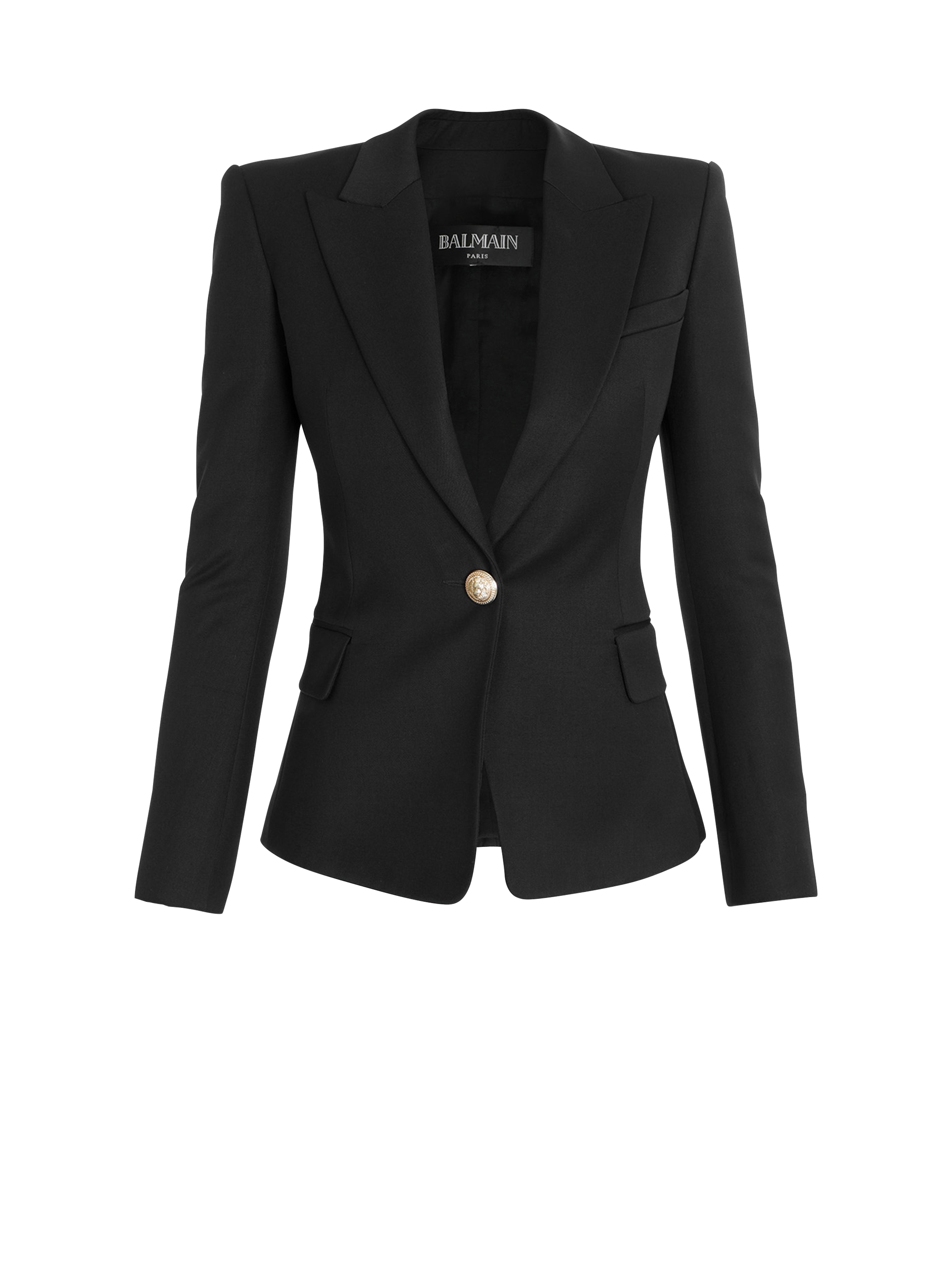 Wool single-button blazer, black