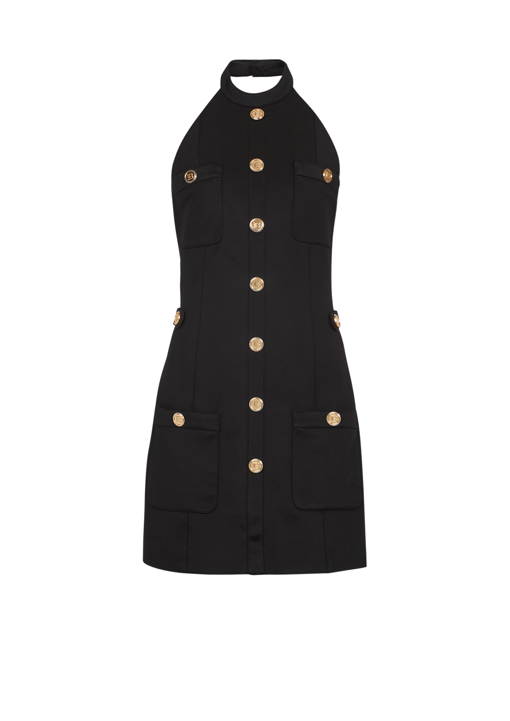 Open-back dress with gold-tone buttons, black, hi-res