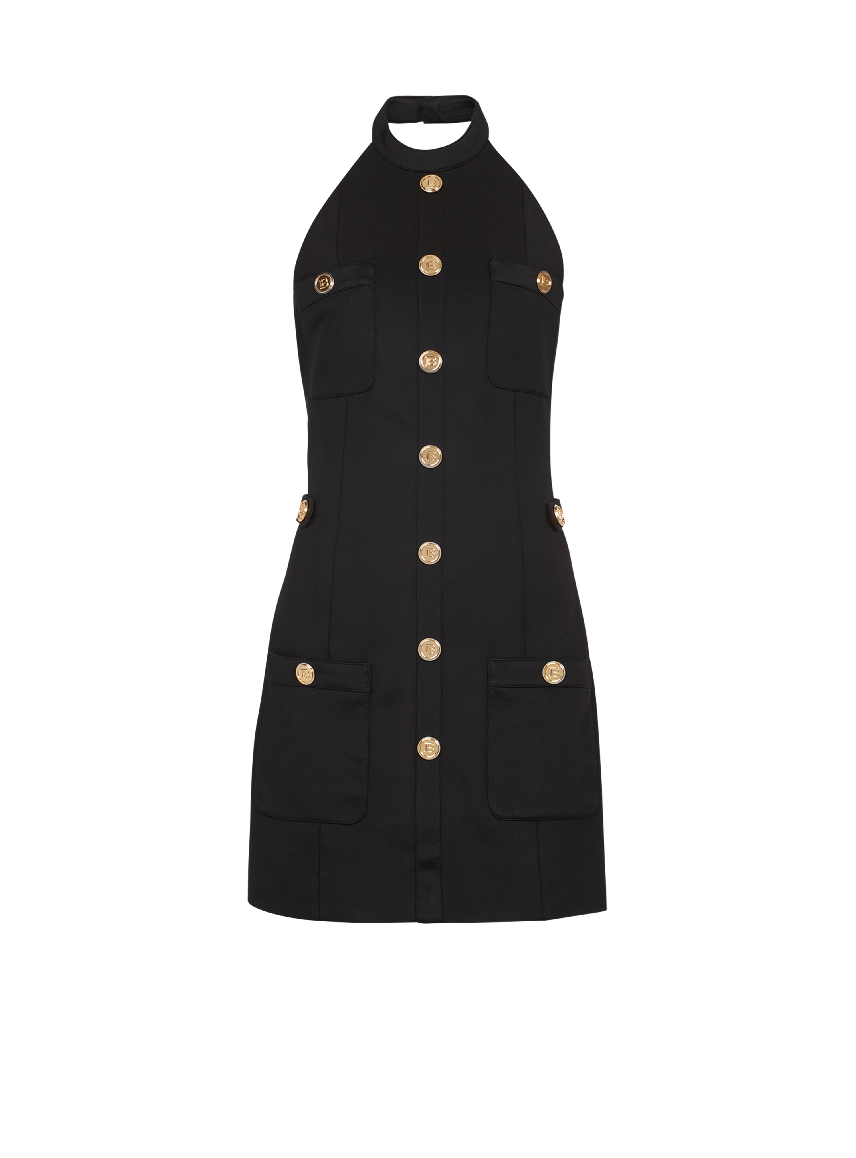 Open-back dress with gold-tone buttons, black
