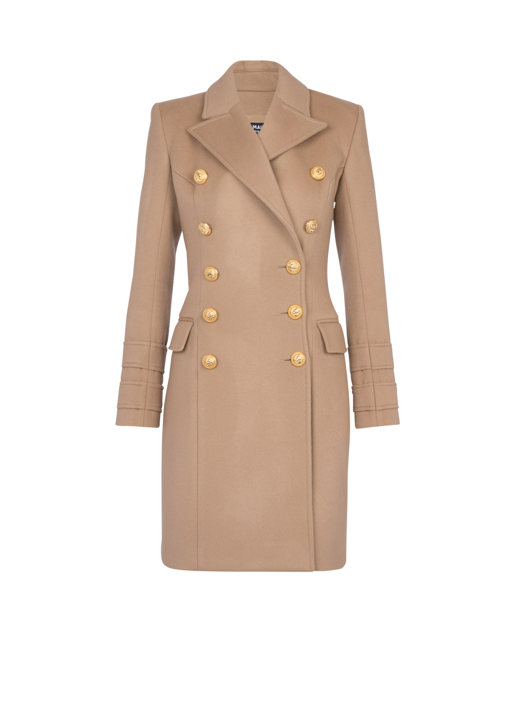 Long wool double-breasted coat, brown, hi-res