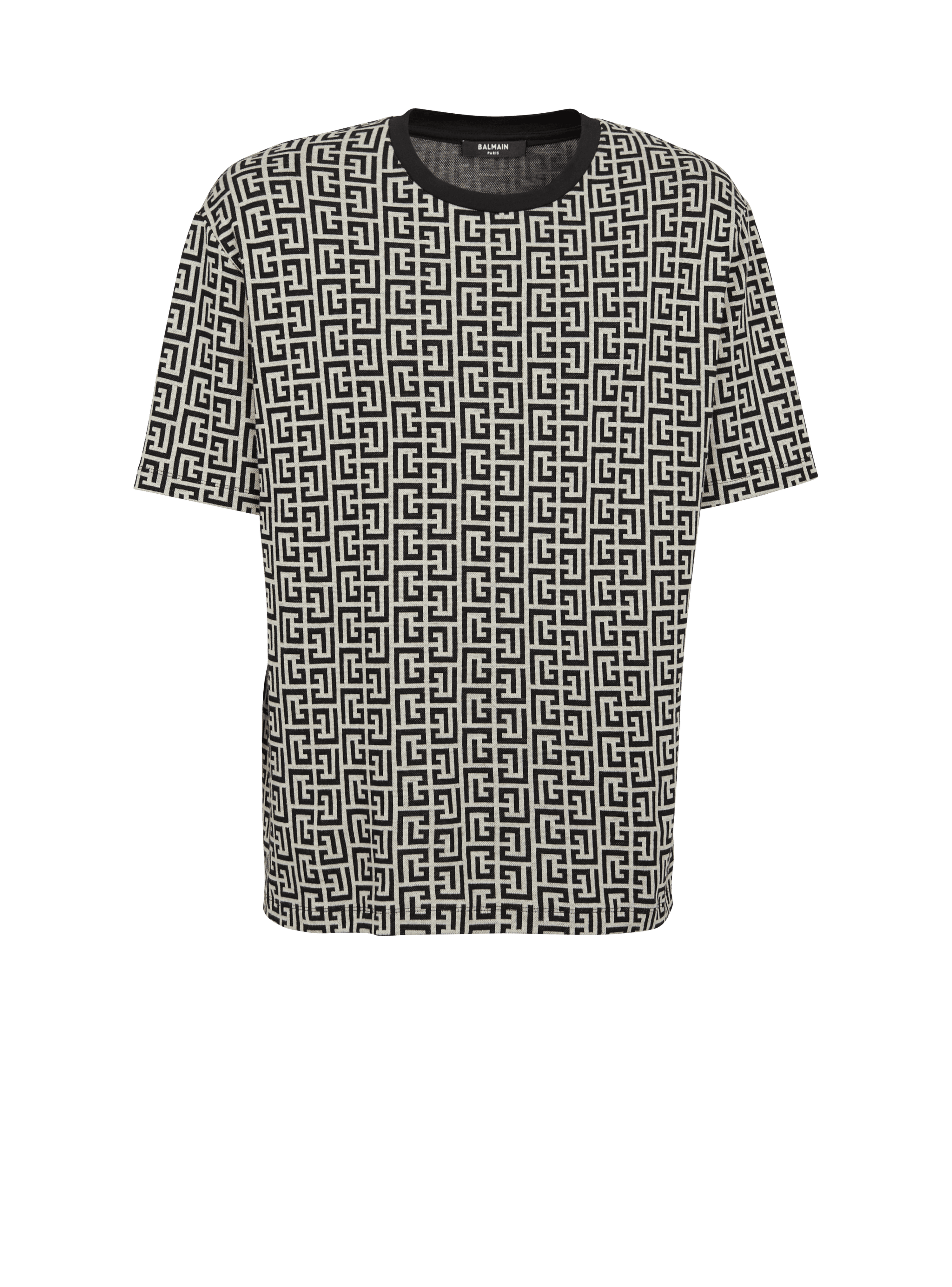 Oversized cotton T-shirt with Balmain monogram print, black